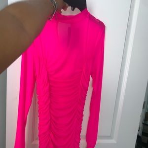 Hot pink runched Mesh Dress